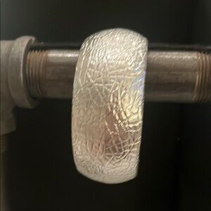 Textured Leather Silver Bangle Bracelet